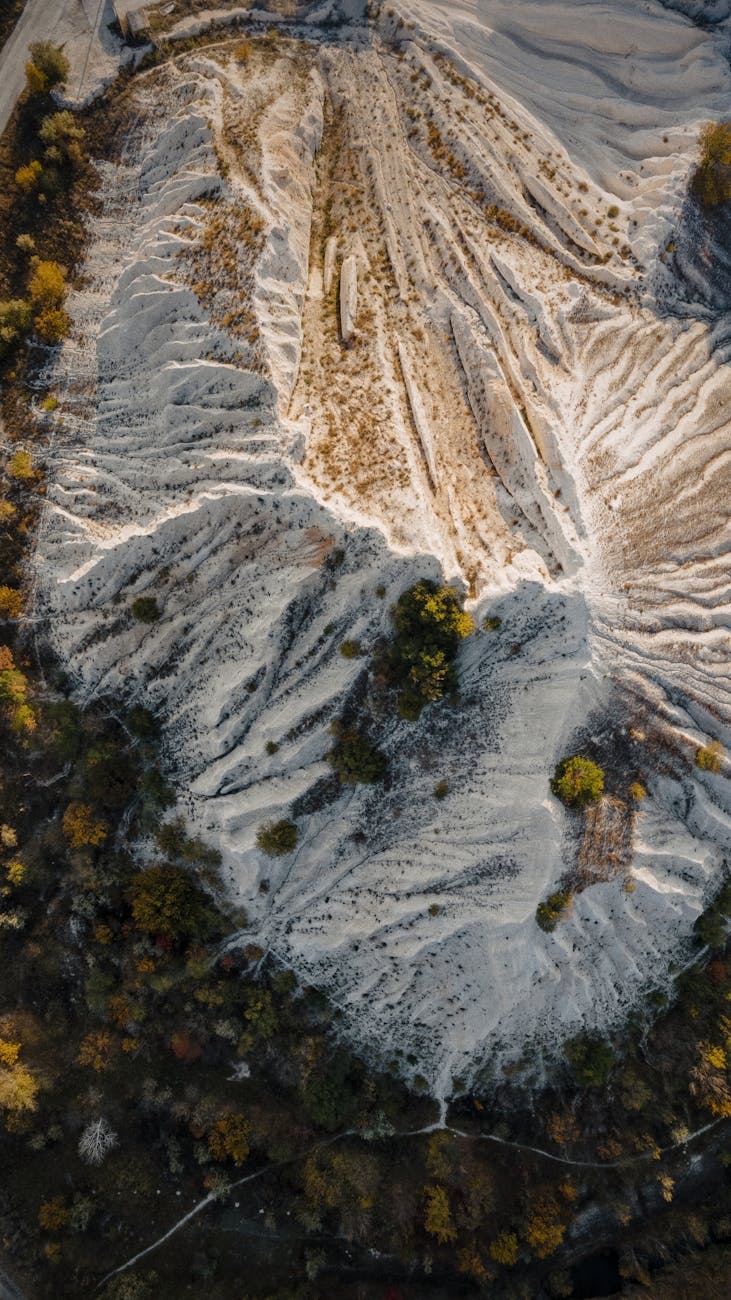 An aerial photograph of mining waste.